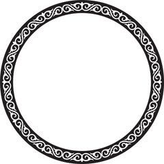 Vector round monochrome Kazakh national frame. Ornamental circle. Ethnic pattern of nomadic peoples of the Great Steppe, Kyrgyz, Mongols, Bashkirs, Buryats, Kalmyks