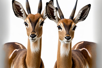 Young blackbucks in a pair are isolated on a white backdrop with a clipping path. Generative AI