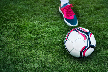 Plakat soccer ball is kicked by soccer player leg, generative AI