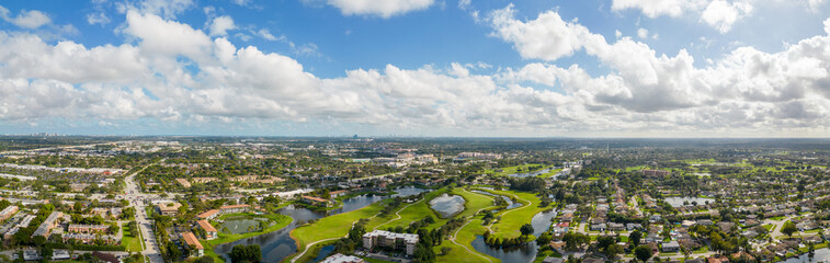 Fototapeta na wymiar Aerial photo golf course in Davie Florida