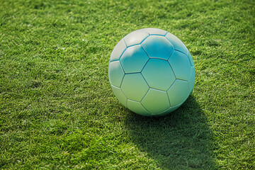 soccer ball lies on the green turf, generative AI