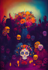 (Sugar Skull) in a traditional style for Dia de Los Muertos (Day of the dead).