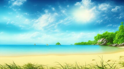 Fototapeta na wymiar Beach at daytime landscape scene with a sky background.