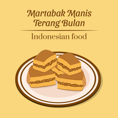 Hand drawn delicious martabak manis terang bulan traditional indonesian food snack stuffed sweet pancake with chocolate and peanut sprinkle filling vector design