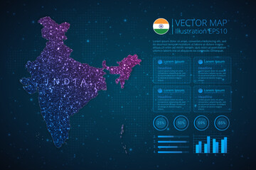 India map infographics template for diagram, graph, presentation and chart with abstract geometric mesh polygonal light concept on blue background. Vector Illustration EPS10.