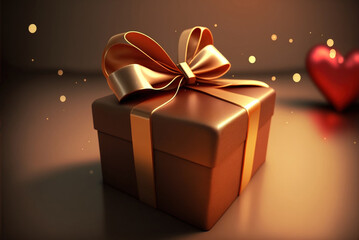 gift box with golden ribbon, , generative ai