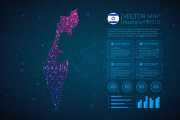 Israel map infographics template for diagram, graph, presentation and chart with abstract geometric mesh polygonal light concept on blue background. Vector Illustration EPS10.