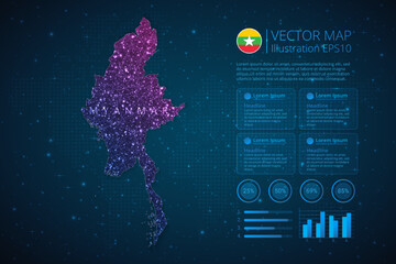 Fototapeta na wymiar Myanmar map infographics template for diagram, graph, presentation and chart with abstract geometric mesh polygonal light concept on blue background. Vector Illustration EPS10.