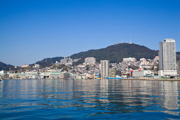 Naklejka na ściany i meble View of Nagasaki Bay in Nagasaki city, Kyushu, Japan.