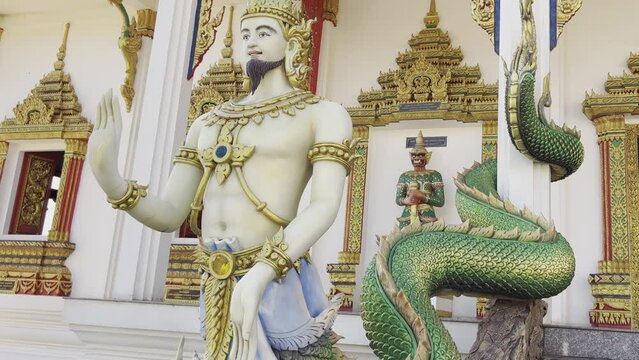 Naga statue in a Buddhist temple. Wat In Plaeng is located in Nakhon Phanom Province in the northeast of Thailand.It represents a beautiful sculpture architecture.