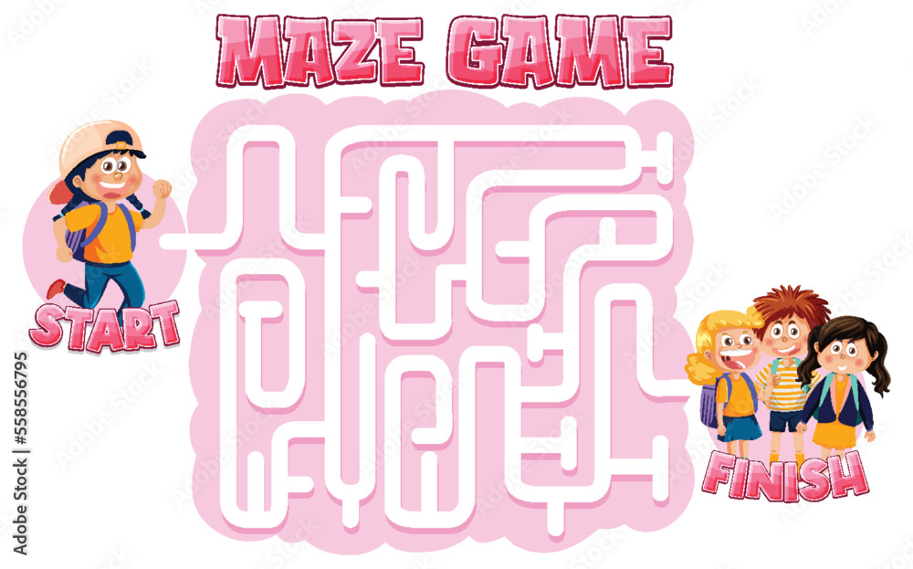 Wall mural maze game template for kids