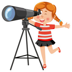 A girl looking through telescope