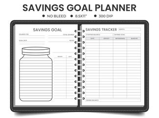 Savings goal or savings jar planner logbook template