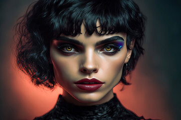Fototapeta premium beautiful 80s mexican girl goth makeup and short black hair