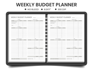Weekly budget planner logbook or notebook template