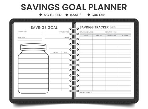 Savings goal or savings jar planner logbook template