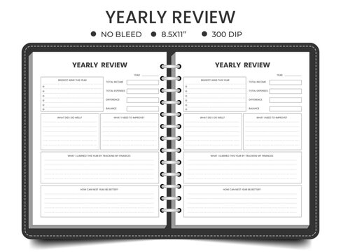 Yearly review planner logbook or notebook - Powered by Adobe