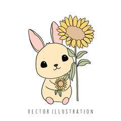 rabbit with sunflower flat design