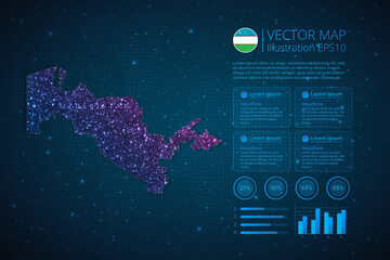 Fototapeta na wymiar Uzbekistan map infographics template for diagram, graph, presentation and chart with abstract geometric mesh polygonal light concept on blue background. Vector Illustration EPS10.