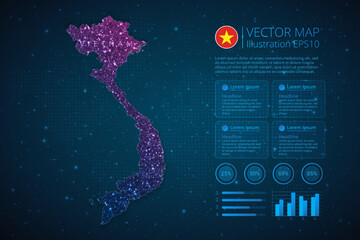 Fototapeta na wymiar Vietnam map infographics template for diagram, graph, presentation and chart with abstract geometric mesh polygonal light concept on blue background. Vector Illustration EPS10.