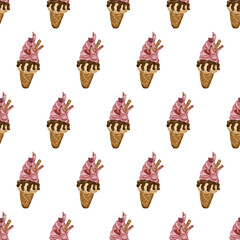 Seamless parrwen with hand drawn ice cream.
