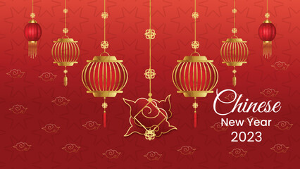 Flat design chinese new year background with hanging lanterns 28