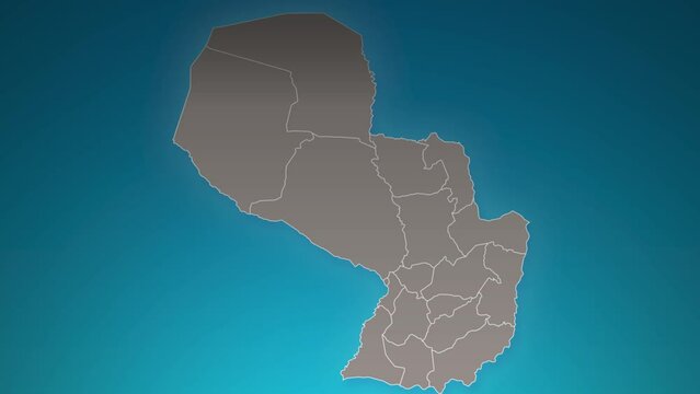 paraguay country map with zoom in Realistic Clouds Fly Through. camera zoom in sky effect on paraguay map. Background Suitable for Corporate Intros, Tourism, Presentations.