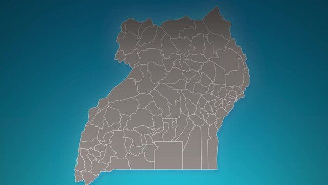 uganda country map with zoom in Realistic Clouds Fly Through. camera zoom in sky effect on uganda map. Background Suitable for Corporate Intros, Tourism, Presentations.
