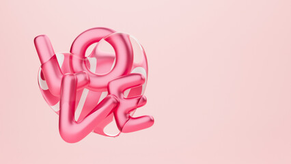 Valentine's day heart shape Love word pink gold gift box Romantic decorative elements background Valentines Day concept. 3d rendering.
