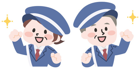 警備スタッフのシニア女性とシニア男性 