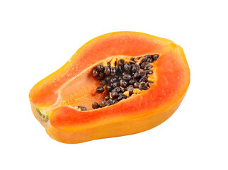 half ripe papaya fruit with seeds isolated on transparent png