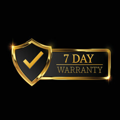 7 day warranty logo with golden shield and golden ribbon.Vector illustration.