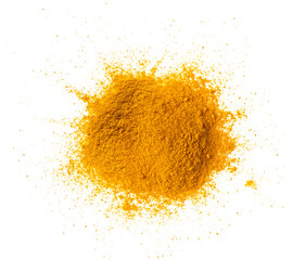 Turmeric (Curcuma) powder pile isolated on transparent png