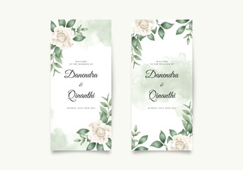Welcome wedding banner with white roses and green leaves
