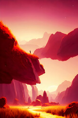 Sunset Space Paradise - Landscape Graphic Art
