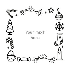 Christmas cute decoration frame of doodle elements