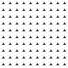 Square seamless background pattern from black witch hat symbols are different sizes and opacity. The pattern is evenly filled. Vector illustration on white background