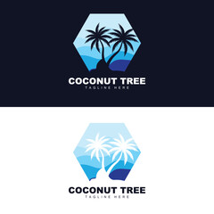 Coconut Tree Logo, Ocean Tree Vector, Design For Templates, Product Branding, Beach Tourism Object Logo