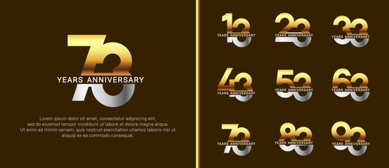 set of anniversary logo style silver and gold color on brown background for celebration