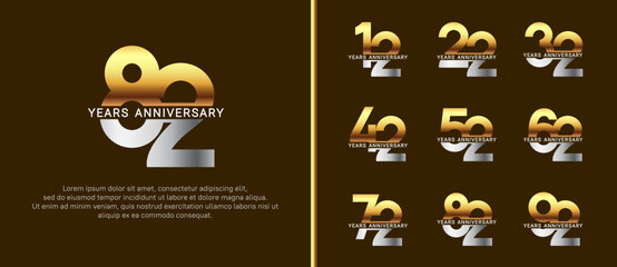 set of anniversary logo style silver and gold color on brown background for celebration