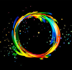 Colored circle splash on black background, vector illustration