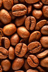 Food texture, high-quality coffee beans, roasted natural coffee.