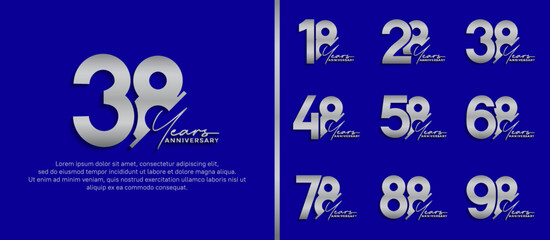 set of anniversary logo style silver color on blue background for special moment