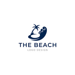 Beach logo template with palm tree and wave vector illustration