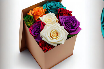multicolored roses in white gift beautiful flower box