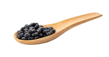 black beans in wood spoon isolated on transparent png