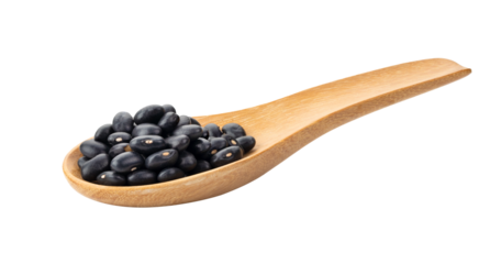 black beans in wood spoon isolated on transparent png