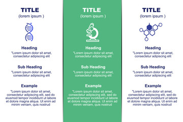 medical research science plan infographic design Business infographic template with heading, subheading, example and icons steps or processes.