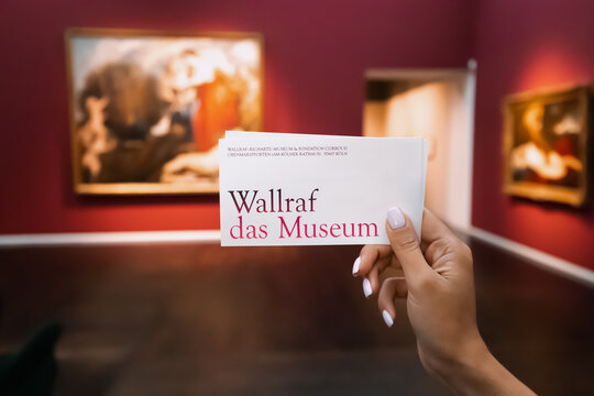 31 July 2022, Koln, Germany: Ticket to Wallraf and Richartz museum with paintings. Visit art exhibition