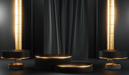 3D rendering of backdrop black podium background for black friday products